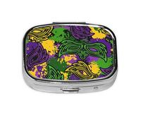 Pill Box 2 Compartment Medicine Pill Case with Mirror,Portable Pill Box for Pocket Or Purse Pill Box Decorative Unique Gift-Mardi Gras7