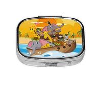 Pill Box 2 Compartment Medicine Pill Case with Mirror,Portable Pill Box for Pocket Or Purse Pill Box Decorative Unique Gift-Animals On Noah's Ark1