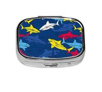 Pill Box 2 Compartment Medicine Pill Case with Mirror,Portable Pill Box for Pocket Or Purse Pill Box Decorative Unique Gift-Cartoon Shark