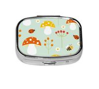 Pill Box 2 Compartment Medicine Pill Case with Mirror,Portable Pill Box for Pocket Or Purse Pill Box Decorative Unique Gift-Mushroom Bee