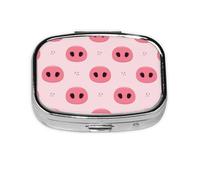 Pill Box 2 Compartment Medicine Pill Case with Mirror,Portable Pill Box for Pocket Or Purse Pill Box Decorative Unique Gift-Pig Noses