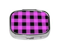 Pill Box 2 Compartment Medicine Pill Case with Mirror,Portable Pill Box for Pocket Or Purse Pill Box Decorative Unique Gift-Purple Black Buffalo Plaid