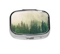Pill Box 2 Compartment Medicine Pill Case with Mirror,Portable Pill Box for Pocket Or Purse Pill Box Decorative Unique Gift-Fog Forest