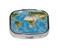 Pill Box 2 Compartment Medicine Pill Case with Mirror,Portable Pill Box for Pocket Or Purse Pill Box Decorative Unique Gift-Earth View World Map