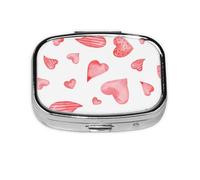 Pill Box 2 Compartment Medicine Pill Case with Mirror,Portable Pill Box for Pocket Or Purse Pill Box Decorative Unique Gift-Pink Hearts