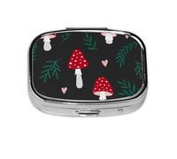Pill Box 2 Compartment Medicine Pill Case with Mirror,Portable Pill Box for Pocket Or Purse Pill Box Decorative Unique Gift-Amanita Mushroom