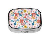 Pill Box 2 Compartment Medicine Pill Case with Mirror,Portable Pill Box for Pocket Or Purse Pill Box Decorative Unique Gift-Floral Ditsy