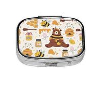Pill Box 2 Compartment Medicine Pill Case with Mirror,Portable Pill Box for Pocket Or Purse Pill Box Decorative Unique Gift-Cute Bee Honey Jar Hive Bear