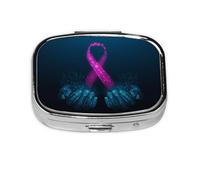 Pill Box 2 Compartment Medicine Pill Case with Mirror,Portable Pill Box for Pocket Or Purse Pill Box Decorative Unique Gift-Two Human Hands are Holds Pink Ribbon Awareness
