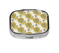 Pill Box 2 Compartment Medicine Pill Case with Mirror,Portable Pill Box for Pocket Or Purse Pill Box Decorative Unique Gift-Cartoon Honey Pot Bee Sunflower