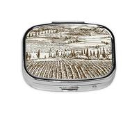 Pill Box 2 Compartment Medicine Pill Case with Mirror,Portable Pill Box for Pocket Or Purse Pill Box Decorative Unique Gift-Vineyard Landscape 1