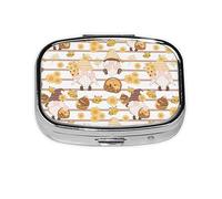 Pill Box 2 Compartment Medicine Pill Case with Mirror,Portable Pill Box for Pocket Or Purse Pill Box Decorative Unique Gift-Cute Bee Gnome