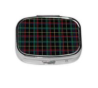 Pill Box 2 Compartment Medicine Pill Case with Mirror,Portable Pill Box for Pocket Or Purse Pill Box Decorative Unique Gift-Buffalo Plaid Dark Green