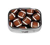 Pill Box 2 Compartment Medicine Pill Case with Mirror,Portable Pill Box for Pocket Or Purse Pill Box Decorative Unique Gift-Brown Football On Black