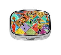 Pill Box 2 Compartment Medicine Pill Case with Mirror,Portable Pill Box for Pocket Or Purse Pill Box Decorative Unique Gift-Dancing African Womans