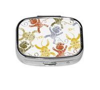 Pill Box 2 Compartment Medicine Pill Case with Mirror,Portable Pill Box for Pocket Or Purse Pill Box Decorative Unique Gift-Cartoon Monkey
