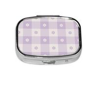 Pill Box 2 Compartment Medicine Pill Case with Mirror,Portable Pill Box for Pocket Or Purse Pill Box Decorative Unique Gift-Floral Purple Buffalo Plaid