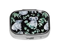 Pill Box 2 Compartment Medicine Pill Case with Mirror,Portable Pill Box for Pocket Or Purse Pill Box Decorative Unique Gift-Cartoon Koala Bear