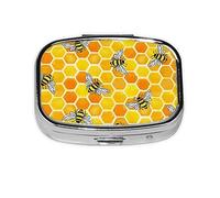 Pill Box 2 Compartment Medicine Pill Case with Mirror,Portable Pill Box for Pocket Or Purse Pill Box Decorative Unique Gift-Honeycombs