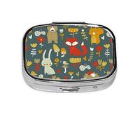 Pill Box 2 Compartment Medicine Pill Case with Mirror,Portable Pill Box for Pocket Or Purse Pill Box Decorative Unique Gift-Cute Animal Forest