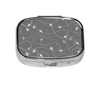 Pill Box 2 Compartment Medicine Pill Case with Mirror,Portable Pill Box for Pocket Or Purse Pill Box Decorative Unique Gift-Airplane Routes Around The World