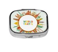 Pill Box 2 Compartment Medicine Pill Case with Mirror,Portable Pill Box for Pocket Or Purse Pill Box Decorative Unique Gift-World Travel3