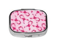 Pill Box 2 Compartment Medicine Pill Case with Mirror,Portable Pill Box for Pocket Or Purse Pill Box Decorative Unique Gift-Breast Cancer Ribbons Awareness