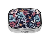 Pill Box 2 Compartment Medicine Pill Case with Mirror,Portable Pill Box for Pocket Or Purse Pill Box Decorative Unique Gift-Flowers Ad Butterflies