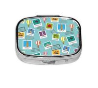 Pill Box 2 Compartment Medicine Pill Case with Mirror,Portable Pill Box for Pocket Or Purse Pill Box Decorative Unique Gift-World Travel1