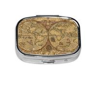 Pill Box 2 Compartment Medicine Pill Case with Mirror,Portable Pill Box for Pocket Or Purse Pill Box Decorative Unique Gift-World Map1