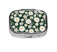 Pill Box 2 Compartment Medicine Pill Case with Mirror,Portable Pill Box for Pocket Or Purse Pill Box Decorative Unique Gift-White Daisies and Bee