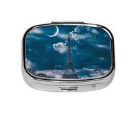 Pill Box 2 Compartment Medicine Pill Case with Mirror,Portable Pill Box for Pocket Or Purse Pill Box Decorative Unique Gift-Eiffel Tower at Night