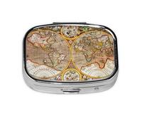 Pill Box 2 Compartment Medicine Pill Case with Mirror,Portable Pill Box for Pocket Or Purse Pill Box Decorative Unique Gift-World Map