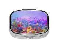 Pill Box 2 Compartment Medicine Pill Case with Mirror,Portable Pill Box for Pocket Or Purse Pill Box Decorative Unique Gift-Colorful Purple Cosmos Flower
