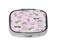 Pill Box 2 Compartment Medicine Pill Case with Mirror,Portable Pill Box for Pocket Or Purse Pill Box Decorative Unique Gift-No Drama Llama