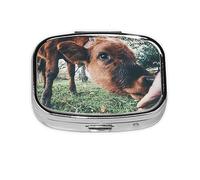 Pill Box 2 Compartment Medicine Pill Case with Mirror,Portable Pill Box for Pocket Or Purse Pill Box Decorative Unique Gift-Funny Cow