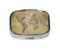 Pill Box 2 Compartment Medicine Pill Case with Mirror,Portable Pill Box for Pocket Or Purse Pill Box Decorative Unique Gift-Vintage World Map