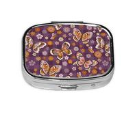 Pill Box 2 Compartment Medicine Pill Case with Mirror,Portable Pill Box for Pocket Or Purse Pill Box Decorative Unique Gift-Buffalo Plaid and Butterflys