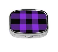 Pill Box 2 Compartment Medicine Pill Case with Mirror,Portable Pill Box for Pocket Or Purse Pill Box Decorative Unique Gift-Purple Buffalo Plaid