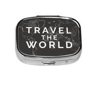 Pill Box 2 Compartment Medicine Pill Case with Mirror,Portable Pill Box for Pocket Or Purse Pill Box Decorative Unique Gift-Travel The World1