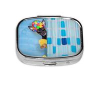Pill Box 2 Compartment Medicine Pill Case with Mirror,Portable Pill Box for Pocket Or Purse Pill Box Decorative Unique Gift-Prague Ratter Dog in Bathtub