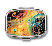 Pill Box 2 Compartment Medicine Pills Case for Pocket Or Purse Mini Metal Pills Holder Abstract Music Themed Pill Organizer Portable Travel Medicine Container to Hold Supplements Vitamins