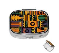 Pill Box 2 Compartment Medicine Pills Case for Pocket or Purse Mini Metal Pills Holder African Ethnic Pattern Pill Organizer Portable Travel Medicine Container to Hold Supplements Vitamins