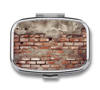 Pill Box 2 Compartment Medicine Pills Case for Pocket Or Purse Mini Metal Pills Holder Ancient Worn Brick Wall Pill Organizer Portable Travel Medicine Container to Hold Supplements Vitamins