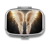 Pill Box 2 Compartment Medicine Pills Case for Pocket Or Purse Mini Metal Pills Holder Angel Wing Pill Organizer Portable Travel Medicine Container to Hold Supplements Vitamins