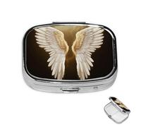 Pill Box 2 Compartment Medicine Pills Case for Pocket or Purse Mini Metal Pills Holder Angel Wing Pill Organizer Portable Travel Medicine Container to Hold Supplements Vitamins