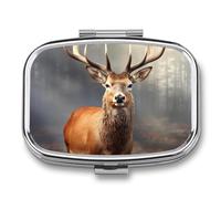 Pill Box 2 Compartment Medicine Pills Case for Pocket Or Purse Mini Metal Pills Holder Animal Deer Pill Organizer Portable Travel Medicine Container to Hold Supplements Vitamins