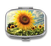 Pill Box 2 Compartment Medicine Pills Case for Pocket Or Purse Mini Metal Pills Holder Beautiful Sunflower Pill Organizer Portable Travel Medicine Container to Hold Supplements Vitamins