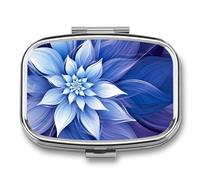Pill Box 2 Compartment Medicine Pills Case for Pocket Or Purse Mini Metal Pills Holder Blue Abstract Flowers Pill Organizer Portable Travel Medicine Container to Hold Supplements Vitamins