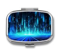 Pill Box 2 Compartment Medicine Pills Case for Pocket Or Purse Mini Metal Pills Holder Blue Line Pill Organizer Portable Travel Medicine Container to Hold Supplements Vitamins